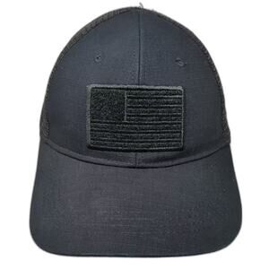 Highland Tactical Trucker Hat Black Embroidered American Flag Patch Snapback OS